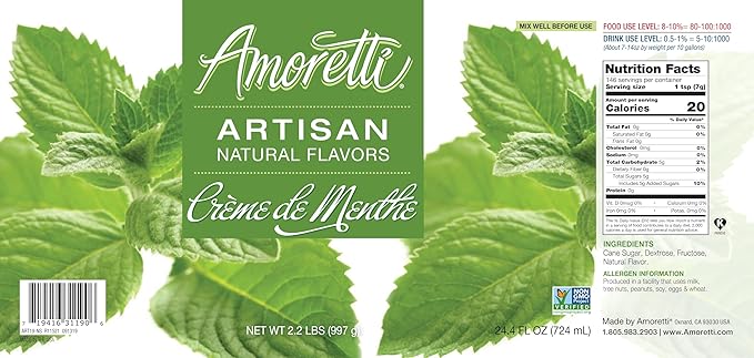 Amoretti - Natural Creme De Menthe Artisan Flavor Paste, 2.2 lbs, Perfect For Ice Cream, Beverages, Cakes, and more, Preservative Free, Vegan, Gluten Free, No Artificial Sweeteners, Concentrated