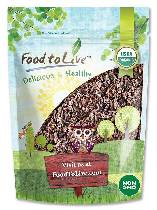 Food to Live Organic Sweet Cacao Nibs, 4 Ounces – Non-GMO, Lightly Sweetened with Coconut Sugar, Raw, Non-Irradiated, Vegan, Kosher, Bulk, Great for Snacking, Baking & Smoothies. High in Antioxidants