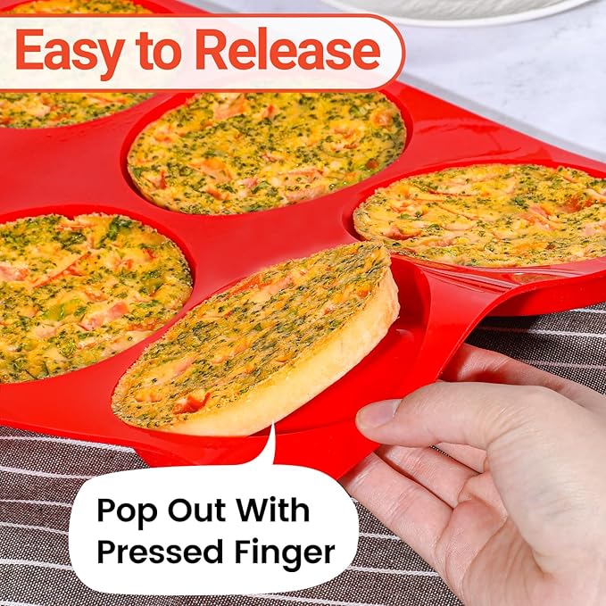 Jumbo Muffin Top Pan, 4 Inch Extra Large Egg Baking Pan for Oven Silicone Molds for Breakfast Sandwiches, English muffins, Whoopie Pies, Corn Bread, Egg bites, 2 Pack Red