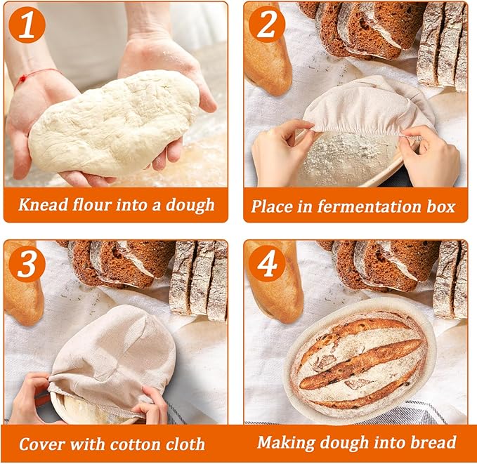 10 inch Oval Banneton Bread Proofing Basket Sourdough Bread Baking Supplies Set of 4 Sourdough Starter Kit Baking Gifts