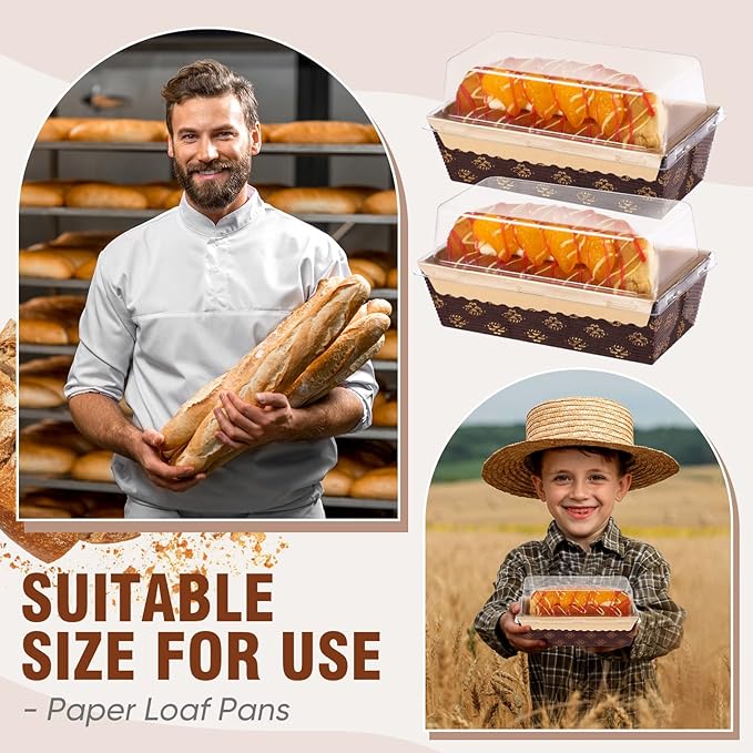 Sabary 50 Pcs Paper Baking Loaf Pan with Lids Disposable Paper Pans Mold for Birthday Graduation Wedding Halloween Thanksgiving Christmas Cake Bread Bakery Holiday Gifts(5.91 x 2.48 x 1.94 Inches)