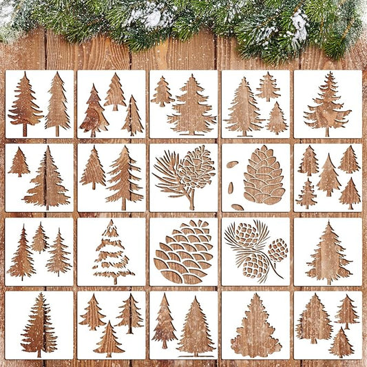 20 Pieces Christmas Pine Tree Stencils for Painting on Wood Canvas Winter Stencils Template Crafts Reusable Holiday Wall Home Decor