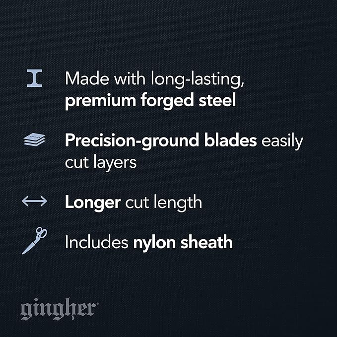 Gingher Dressmaker's Fabric Scissors, 8" Stainless Steel Shears, Sharp Knife Edge Steel Sewing Shears with Protective Sheath for Fabric Cutting and Tailoring
