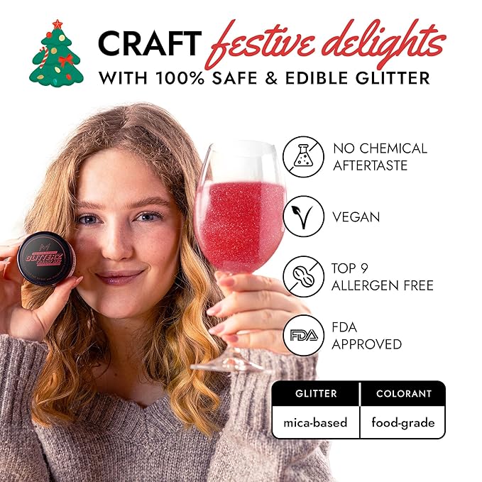 MONÉGASQUE Cherry Red Edible Glitter for Drinks 10g – Red Edible Glitter for Cakes & Cupcakes - Champagne & Cocktail Drink Shimmer Flakes - Food Decorating Christmas Sprinkles & Cake Decorations Spray