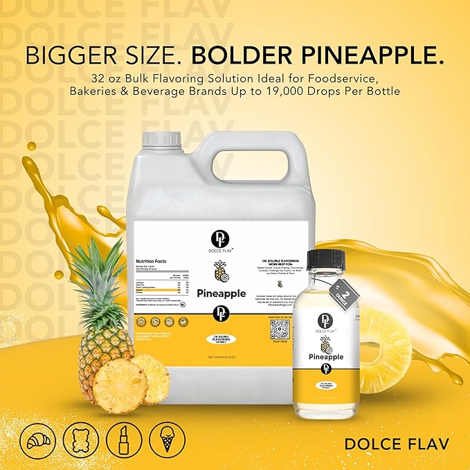 Dolce Flav Pineapple Extract – 1 Gallon Oil-Soluble Kosher, Sugar-Free, Concentrated Pineapple Flavor for Candy, Chocolates & Desserts