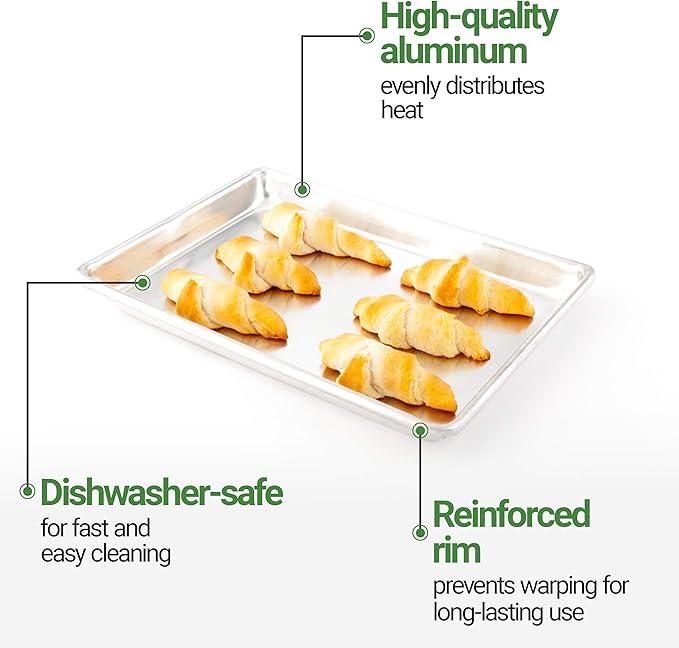 Restaurantware Met Lux 9 x 13 Inch Quarter Size Baking Sheet 1 Heavy-Duty Cookie Sheet - Evenly Bakes Treats Make Pastries or Cookies Aluminum Sheet Pan For Commercial or Home Use