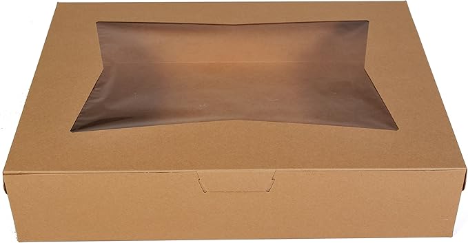Southern Champion Tray 23133K Kraft Paperboard Lock Corner Window Bakery Box, 19" Length x 14" Width x 4" Height, Natural (Case of 50)