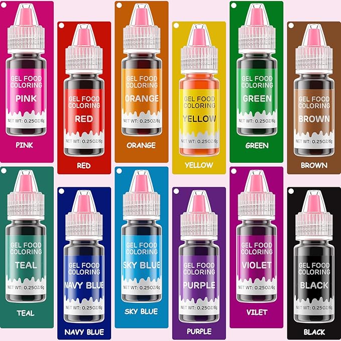 Gel Food Coloring 12 Colors Set for Cake Decorating,Cherrysea Edible Food Dye for Halloween Baking Royal Icing Cookie Supplies Gluten Free Food Grade Food Coloring Gel Kits, 0.25 Fl. Oz/Bottles