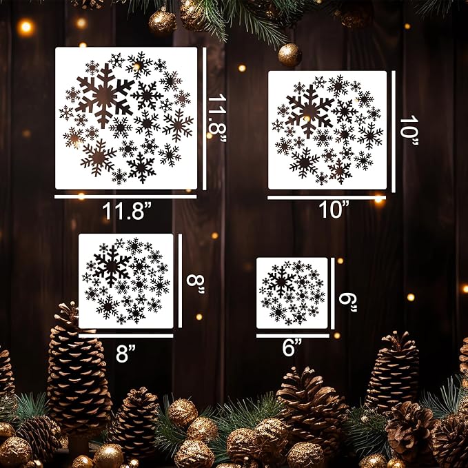 Christmas Stencils for Window Glass Large Christmas Stencils for Crafts Reusable Xmas Snowflake Bauble Holiday Stencil for Painting on Wood Wall Fabrics Decor