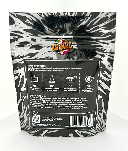 DrMyc.com Platemate "High Contrast" MYC Agar (Malt Extract, Yeast, Carbon) for Wood & Dung Loving Fungi. Complete with Step-by-Step Instructions. Designed for dung & wood lovers. Makes 80-120 plates