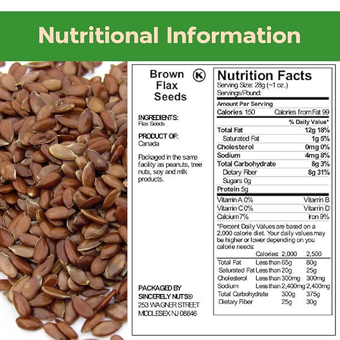 Sincerely Nuts Brown Flax Seed- (5 LB) Vegan, Kosher & Gluten-Free Food-Fiber-Rich Addition to Baked Goods, Salads & More-Plant-Powered Essential Fatty Acid-Add to Granola, Trail Mix, and Protein