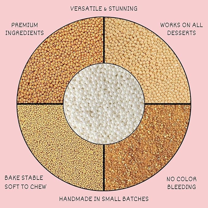 Confect Pearl Sprinkles | Christmas Sprinkles | Golden Sunshine Disco Ball Mashup Sprinkles Mix Champagne Gold Dragees Golden Sparkling Sugar - Vegan, Gluten-Free, Nut-Free, Soy-Free, Dairy-Free, Palm Oil-Free, No Artificial Dyes - 5 Oz