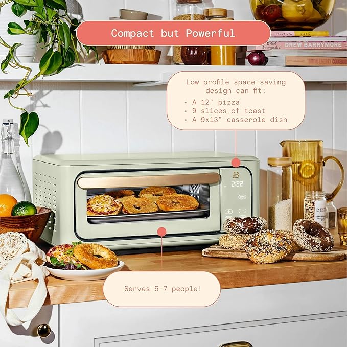 Beautiful Infrared Air Fryer Toaster Oven Kit – Special Edition Multi‑Function Countertop Oven with 10 Presets, Fast Heating & Accessories by Drew Barrymore (Green)