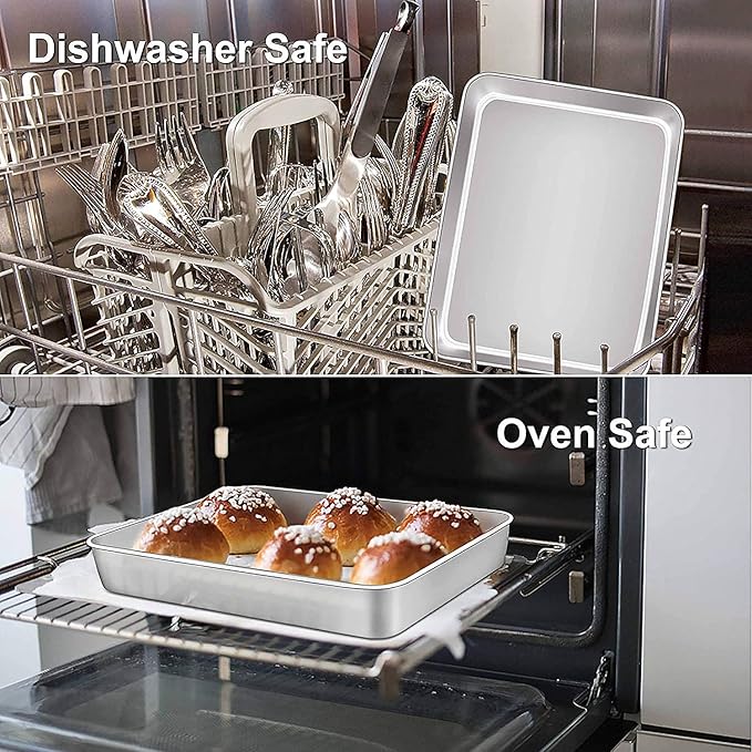 Sheet Pan,Cookie Sheet,Heavy Duty Stainless Steel Baking Toaster Oven Jelly Roll Deep Edge,Superior Mirror Finish, Dishwasher Safe (7.9 * 9.85 * 2 inches)