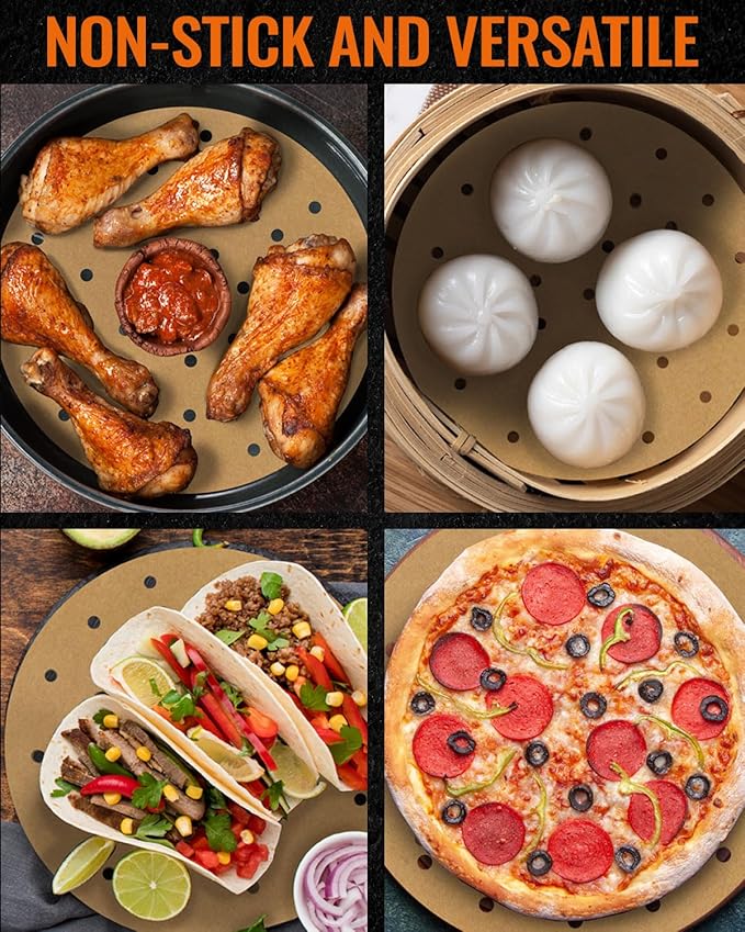 8.4 inch Parchment Paper Rounds, Round Sheets for Baking, Air Fryers, Hamburger Patty, Tortilla, Dumpling, Gyoza, Cake Pans, Steamers, Non Stick Small Pre-cut Paper Liners, Unbleached