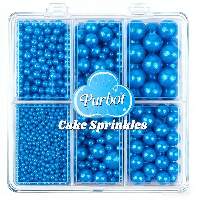 Blue Pearl Sprinkle for Cake Decorating, 4 Sizes Sugar 130g/4.6oz, Cupcake, Ice Cream, Donuts, Macaron Toppings Supplies (2mm, 4mm, 7mm, 1cm)