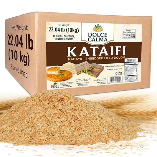 Dolce Calma Roasted Kataifi Dough 22 lb Large Bulk Pack | Kadayif for Dubai Chocolate Bar & Kunafa Desserts | Pre-Toasted Shredded Fillo for Baklava & Bakery Creations