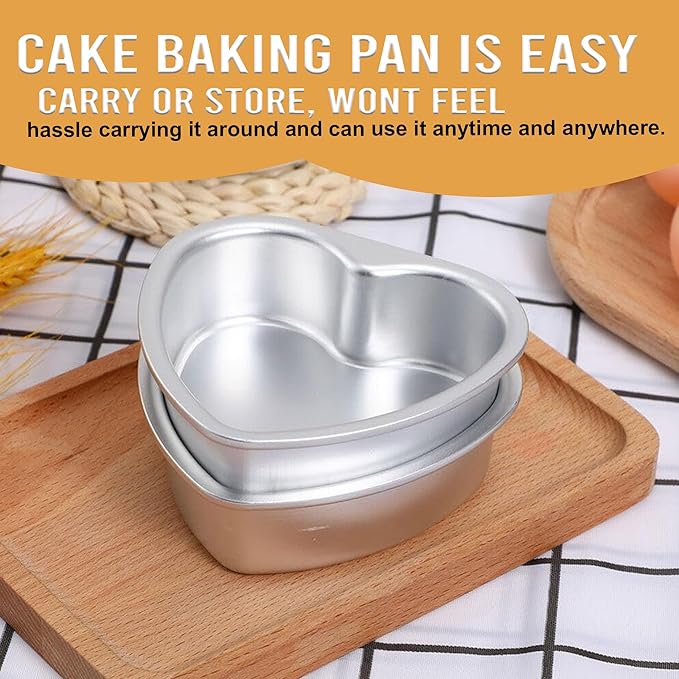 Heart cake pan Set, 1 Piece of Heart Cake Pan with 60 Pcs Parchment Papers, 8 Inch Aluminum Heavy Duty Layer Cake Mold, Non-Stick Baking Tin for Wedding Birthday Valentine's Day