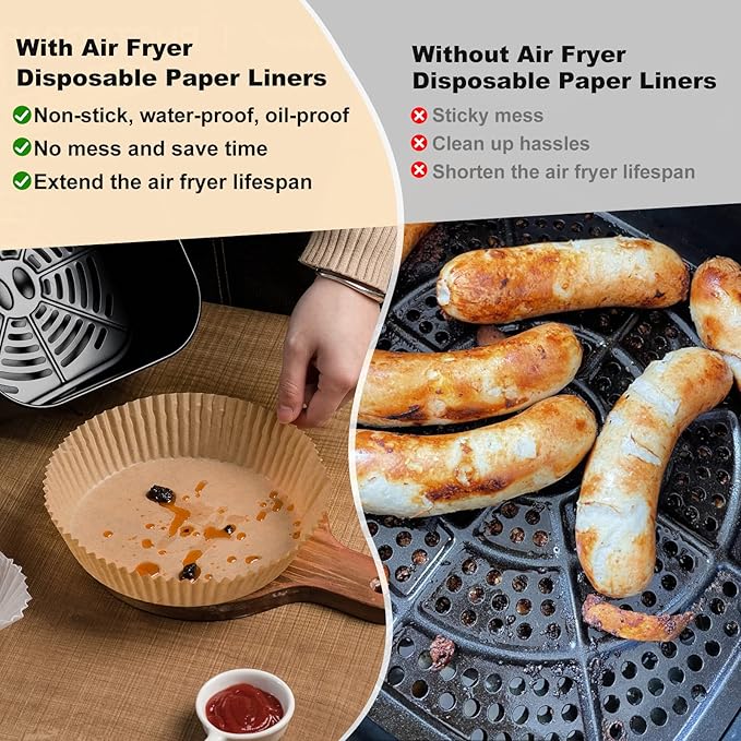 Air Fryer Liners for Ninja, 200 Pcs 8" Round Airfryer Paper Liners Disposable for Oven, Pans & Baking, Non-Stick and Oil Proof Parchment Paper for 5-8 qt Air Fryer Basket by Vailnd