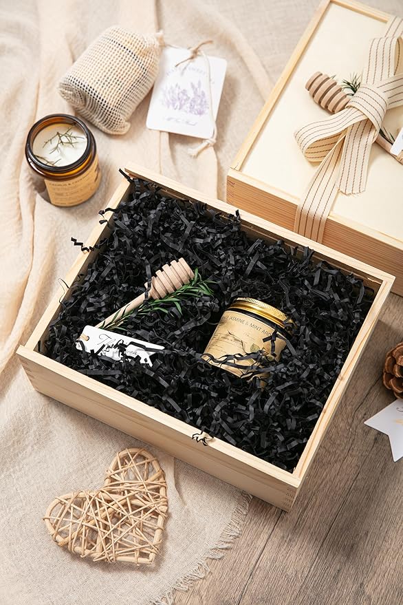 Mefleet 1 LB Crinkle Cut Paper Shred Filler Black Crinkle Shredded Paper for Gift Box - Gift Basket Bag Filler - Grass Cushion Stuffing for Valentine's Day Halloween Holiday Packaging Wrapping