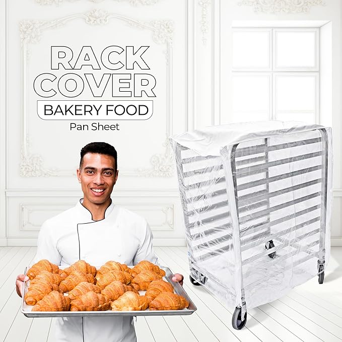 Bakery Food Pan Sheet Rack Cover – Heavy Duty PVC Vinyl Zippered Bun Pan Rack Cover – Long-lasting Use Durable Covers with 3 Zippers – Made in USA (Transparent, 23"W x 28"L x 33"H)