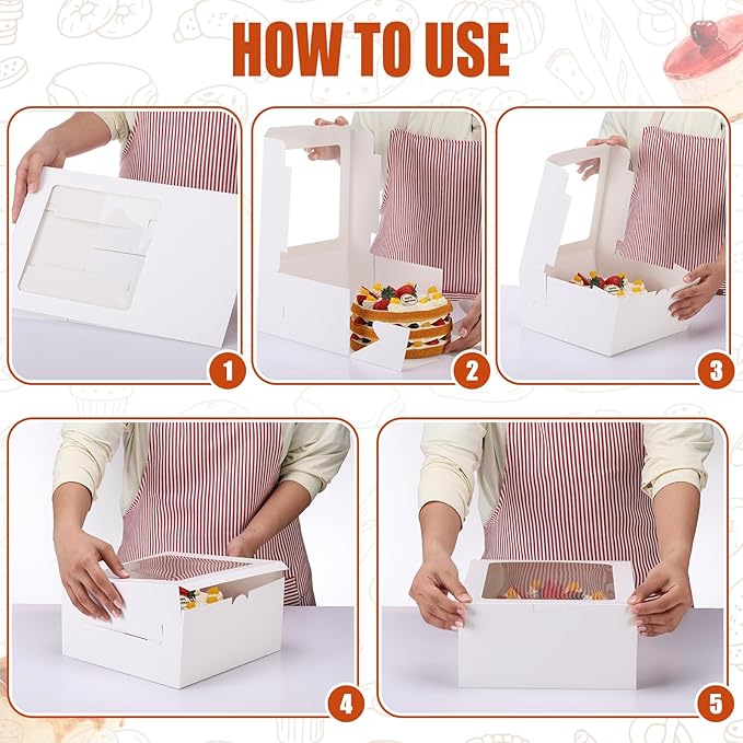 80 Pcs 10x10x5 Inch Cake Boxes 40pcs Bakery Boxes with Window and 40pcs Cake Boards Disposable Cakes Containers for Cookies Pies Cupcakes Dessert Pastry Xmas Party
