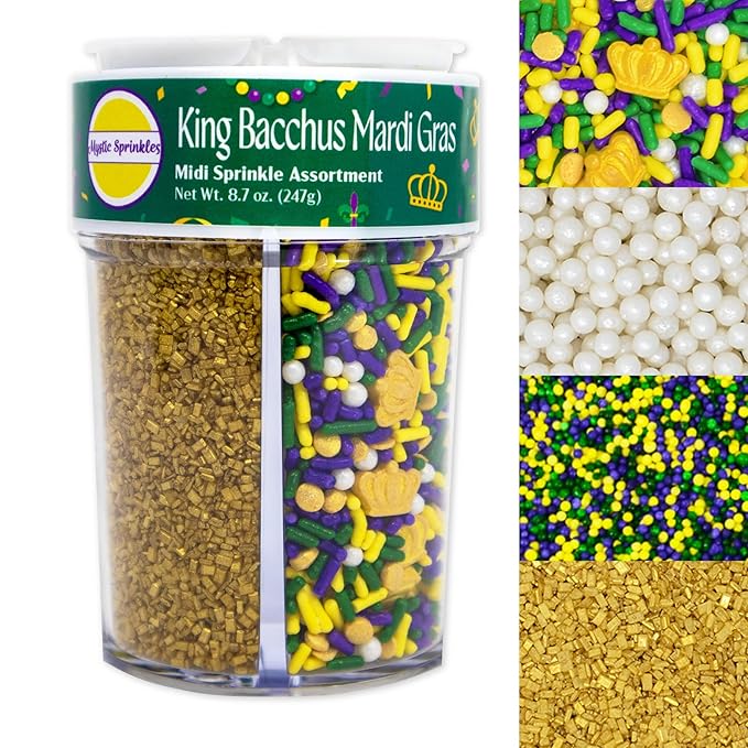 Mystic Sprinkles 4 Cell Sprinkle Assortments (King Bacchus Mardi Gras, Midi)