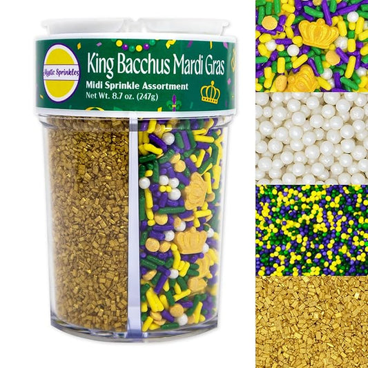 Mystic Sprinkles 4 Cell Sprinkle Assortments (King Bacchus Mardi Gras, Midi)