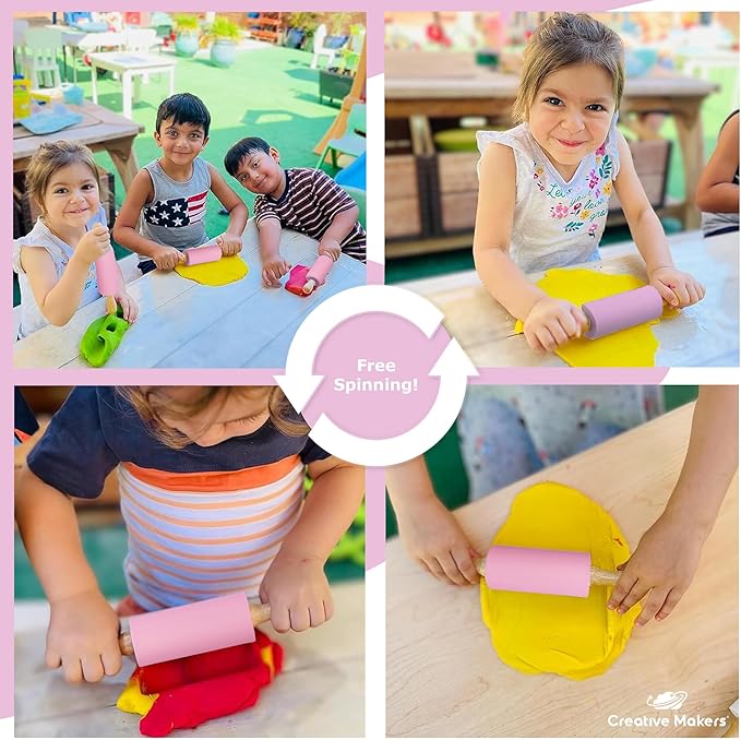 Small Rolling Pin for Kids, Non-Stick Silicone Surface with Wooden Handles for Play Dough and Baking Rolling Pin (Light Pink)