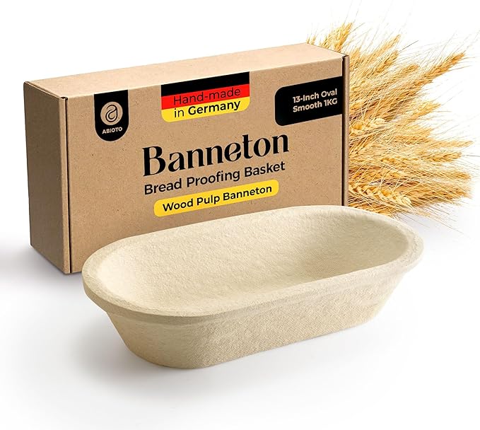 13" Oval Wood Pulp Banneton Bread Proofing Basket – 2.2LB Brotform, Smooth Surface– Non-Stick Natural Wood Pulp Pressed for Durability– Made in Germany Proofing Baskets for Sourdough Bread Baking