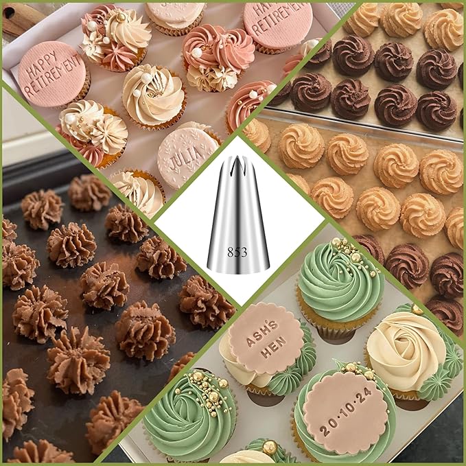 FANTEXY 3 Pieces 853 Large Piping Tips Set,Large Frosting Piping tips,Icing Tip for Cake Decorating Baking set,Stainless Steel CupCake Star Tip,Star and Flower Cupcake Decorating,Cookie Baking Supply