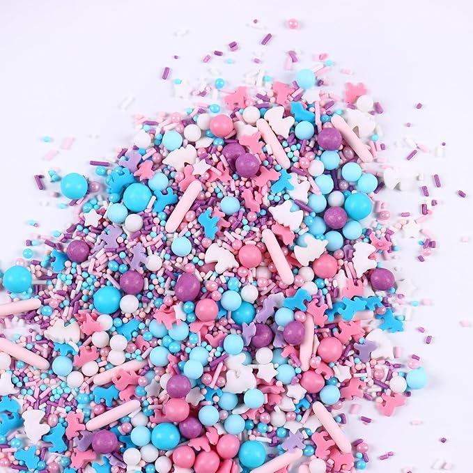 Edible Sprinkles for Cake Decorating Blue Pink Purple Unicorn Sprinkles Cake Topper Cookie Pearl Sugar Sprinkles for Cupcakes Candy Cream Decorations Jimmies Nonpareils 4.23 Ounce for Wedding Birthday Party Celebrations