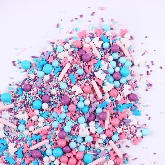 Edible Sprinkles for Cake Decorating Blue Pink Purple Unicorn Sprinkles Cake Topper Cookie Pearl Sugar Sprinkles for Cupcakes Candy Cream Decorations Jimmies Nonpareils 4.23 Ounce for Wedding Birthday Party Celebrations