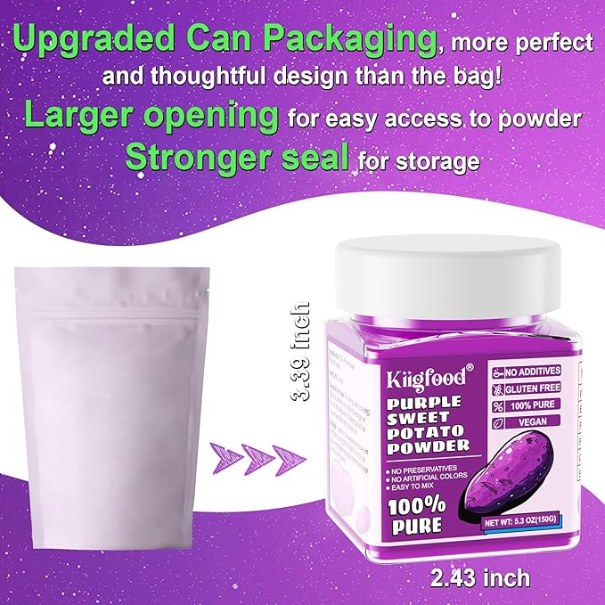 Purple Sweet Potato Powder - Kiigfood 5.3 oz/150g Pure Natural Premium Purple Food Coloring Powder for Smoothies, Christmas Baking, Juices, Pasta - Gluten-Free, No Additives, Vegan, Non-GMO