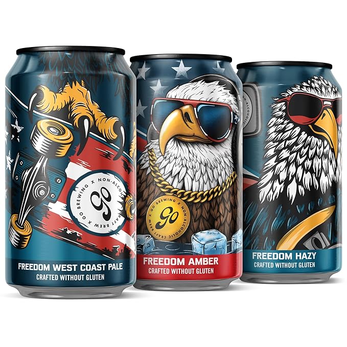 Go Brewing - Freedom West Coast Pale, Amber, and Hazy IPA Non-Alcoholic Craft Beer - Small Batch Brew with Classic Ingredients - Low-Calorie & Crafted Without Gluten - Bold, Balanced Taste (12 Oz, 12 Cans)