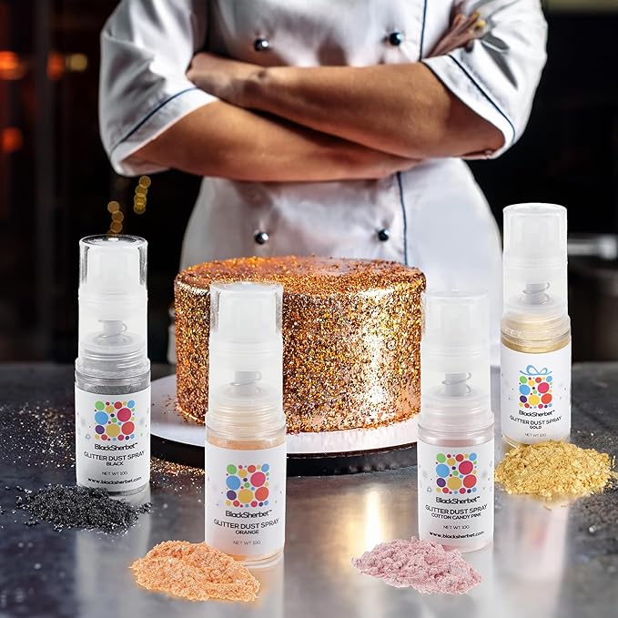 Blacksherbet Edible Glitter Spray, (10g) | 100% Edible | Cakes, Cupcakes, Cocktails, Edible Drink Glitter, Chocolate. Food Grade Glitter & Dusts. Kosher (Silver)