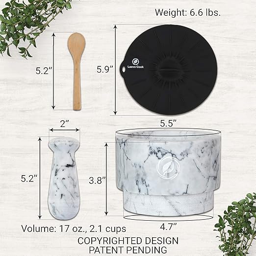 Laevo White Marble Mortar and Pestle Set - Heavy Duty Stone Spice Grinder - 2.1 Cup Capacity, 5.5-Inch Reversible Mortar and Pestle Set for Guacamole, Pesto, Spices - Large