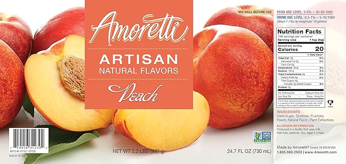 Amoretti - Natural Peach Artisan Flavor Paste, 10 lbs, Perfect For Ice Cream, Beverages, Cakes, and more, Preservative Free, Vegan, Gluten Free, No Artificial Sweeteners, Highly Concentrated