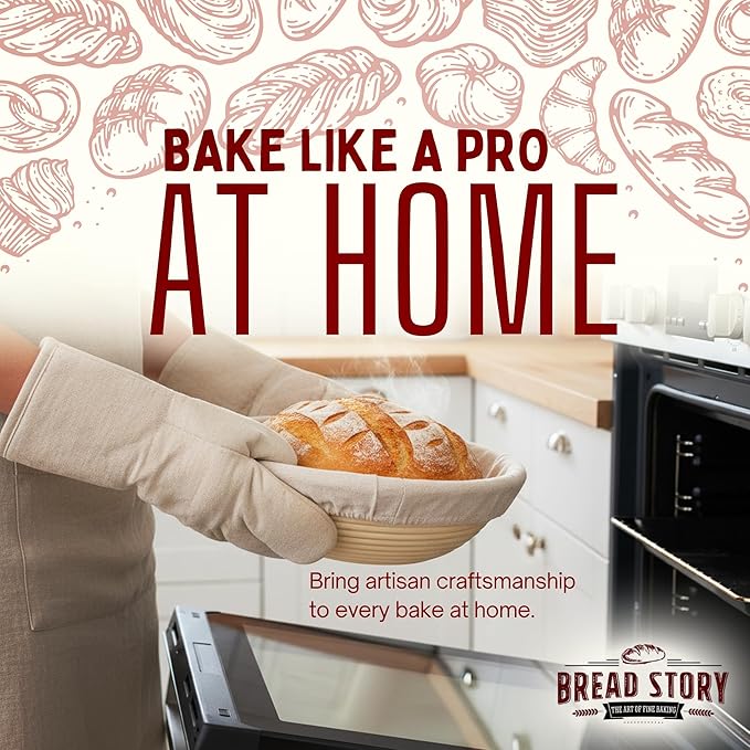 Bread Story Round Banneton Bread Proofing Basket Set – Handmade Rattan Brotform Dough Bowl with Cloth Liner, Sourdough Tools & Baking Supplies for Home Bakers – Baking Kit, 10 Inch