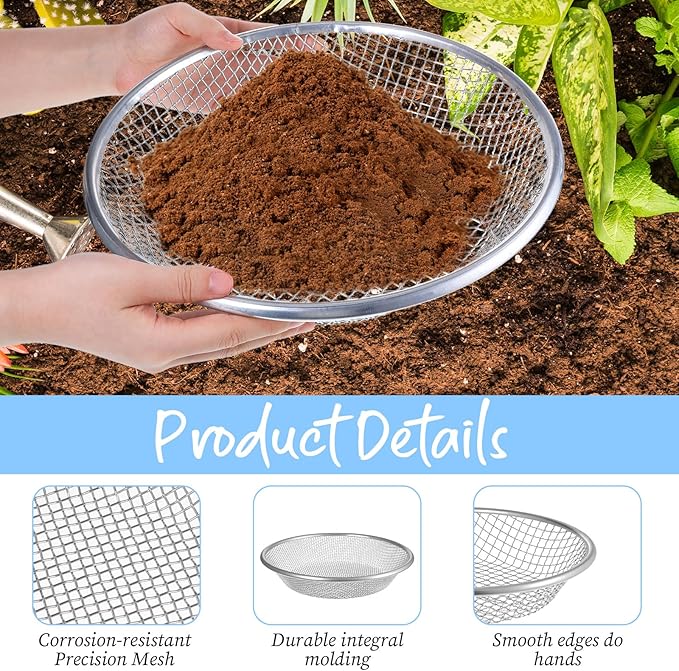 Garden Soil Sifter 3Pcs Compost Sifter Rock Sifters for Gardening, Fits 5-Gallon Buckets 3 Apertures