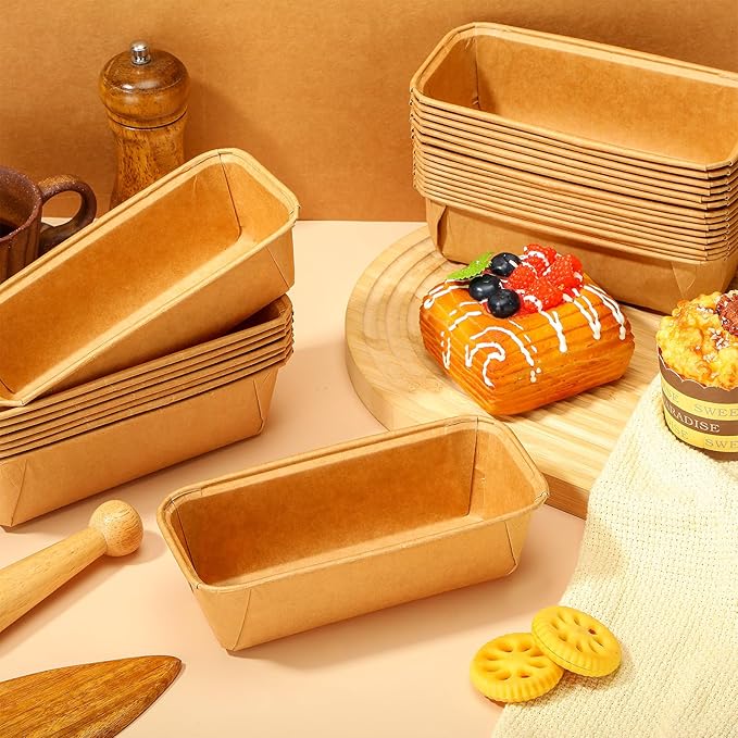 Mifoci 25 Pcs Paper Loaf Pans for Baking Disposable Bread Baking Pans Easy Kraft Paper Tart Mold for Microwave Freezer Oven Safe Display Pie Cake Muffin Pizza Kitchen Supply(Rectangle)