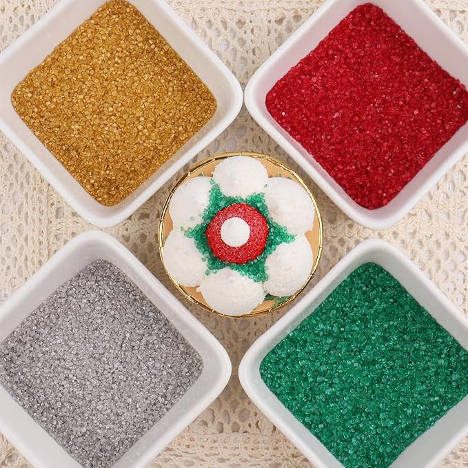Sanding Sugar Christmas Sprinkles for Cake Decorating, 4 Colors Holiday Sprinkles Silver Gold Red and Green Sparkling Decorating Coarse Sugar Crystals for Cupcakes Cookie Ice Cream Baking Topping