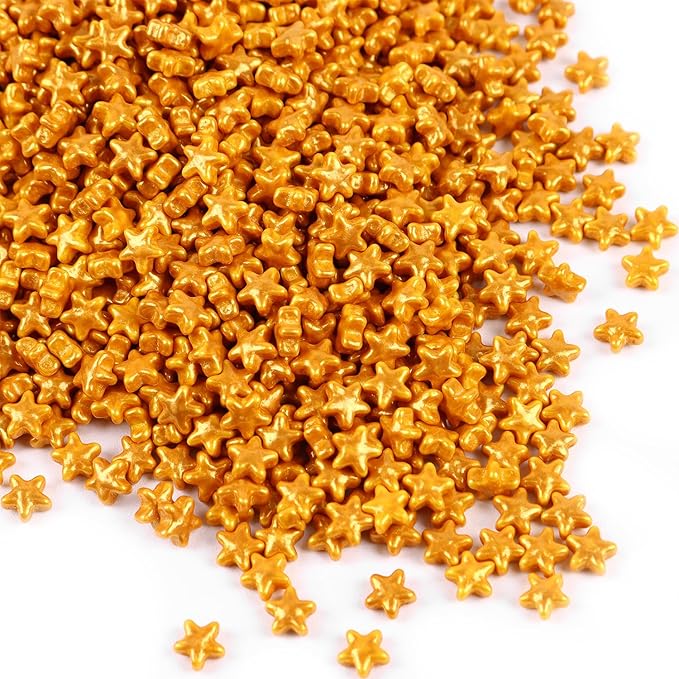 Gold Star Sprinkles Edible Stars for Cake Decorating Gold Sprinkles Patrotic Cookie Decorations Star Cake Decorations for Cakes, Cupcakes, Ice Cream, Cookies 3.5 OZ