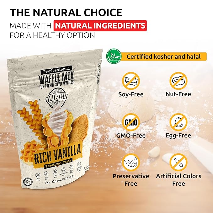 OLDSOUL Trendy Waffle & Pancake Mix | Bubble Belgian Cone | Natural Ingredients | Easy Preparation | Reach Vanilla Flavor (3 Lbs)