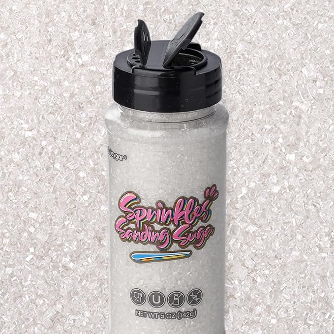 Sujoygar White Saning Sugar Sprinkles, 5oz Edible White Sugar Crystals for Cocktails, Cake Sprinkles for Chocolate Ice Cream Toppings Cupcake Decoration Wedding Party Cookies Baking Dessert Food Supplies