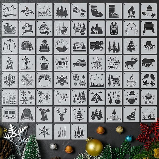 66 Pcs Small Stencils for Crafts Reusable 3 Inch Stencils for Painting on Wood DIY Craft Paint Template for Wall Home Decor Card Rock Canvas Drawing Holiday Ornament(Forest)