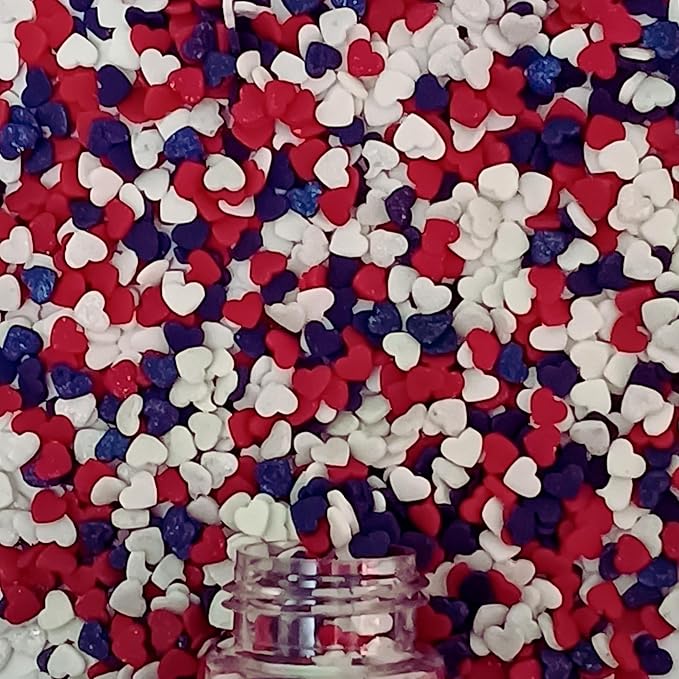 Confect Heart Dessert Sprinkles – Red, White & Navy Blue | Edible Baking Sprinkles for Cake Decorating, Cookies, Cupcakes & Ice Cream | Vegan, Gluten-Free, Soy-Free, Dairy-Free, Palm Oil-Free- 4.2 Oz
