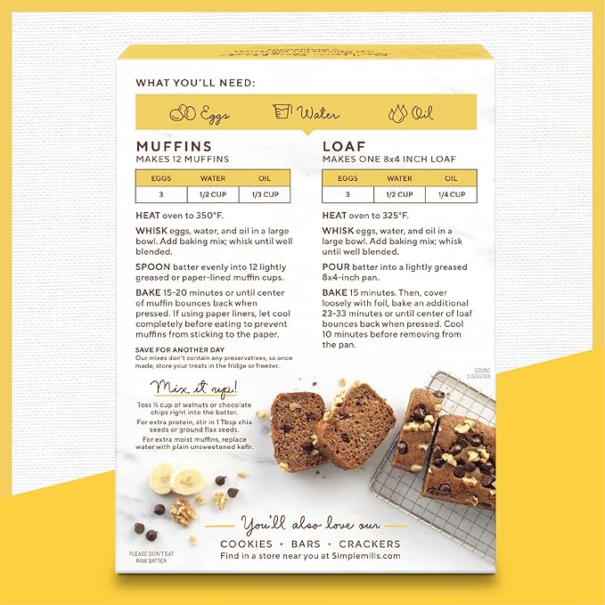 Simple Mills Almond Flour Baking Mix, Banana Muffin & Bread Mix - Gluten Free, Plant Based, Paleo Friendly, 9 Ounce (Pack of 2)