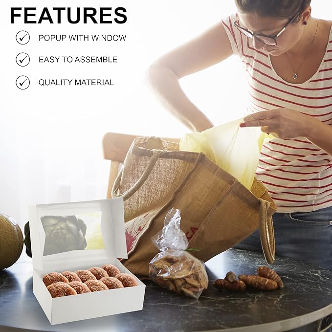 MT Products Cupcake Boxes 8" x 5.75" x 2.5" - Auto Pop-Up Bakery Boxes with Window (Pack of 25) - Made in the USA