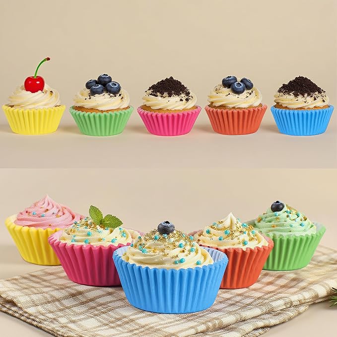 1000 Count White Paper Cupcake Liners, Standard Size 2 Inch, Unbleached Baking Cups for Muffins and Cupcakes (Rainbow, 2 Inch)